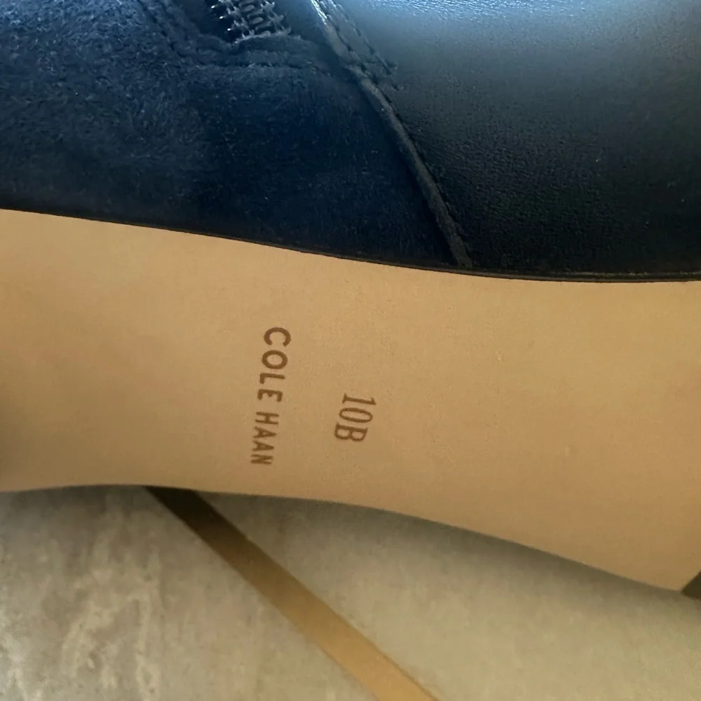 Navy leather Cole Haan size 10 booties suede on back. Like new. - Picture 8 of 8